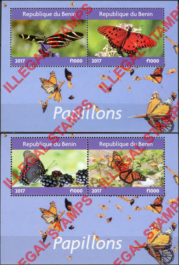 Benin 2017 Butterflies Illegal Stamp Souvenir Sheets of 2 (different)