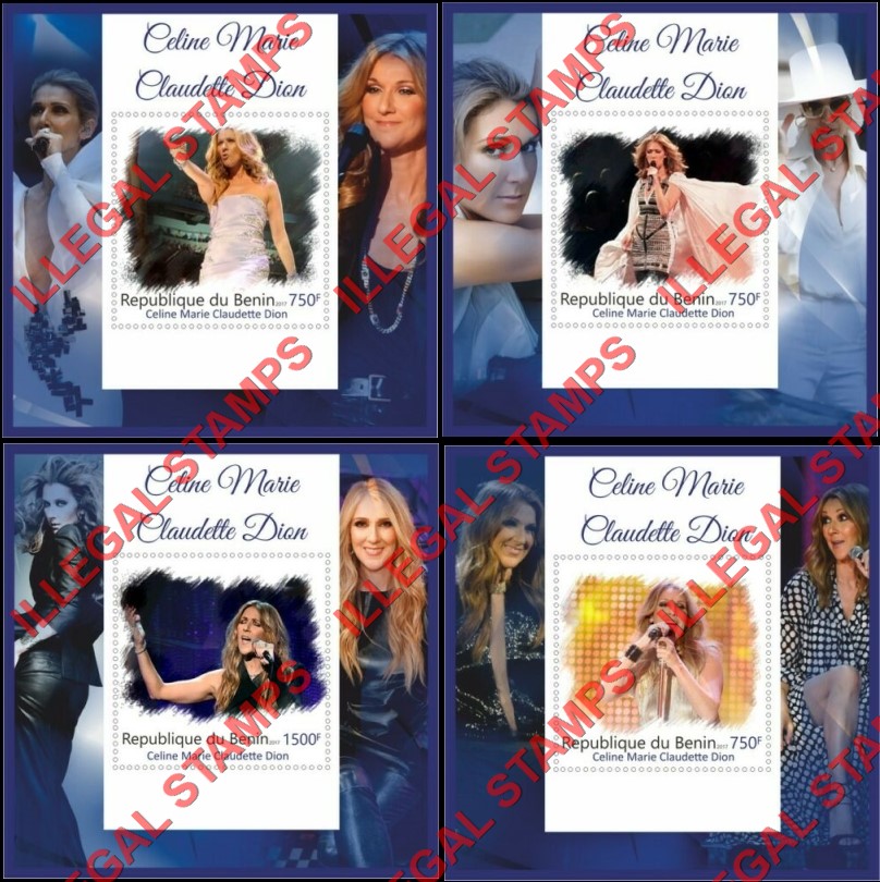 Benin 2017 Celine Marie Claudette Dion Illegal Stamp Souvenir Sheets of 1 (Part 1)