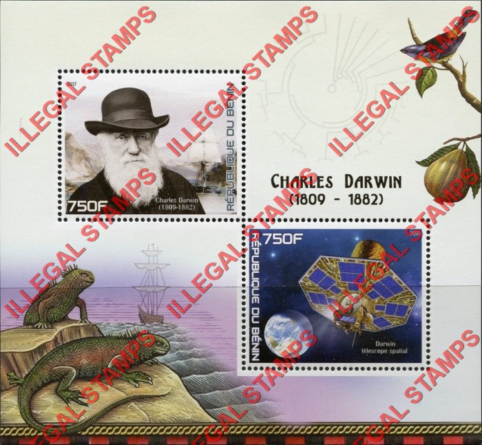 Benin 2017 Charles Darwin Illegal Stamp Souvenir Sheet of 2