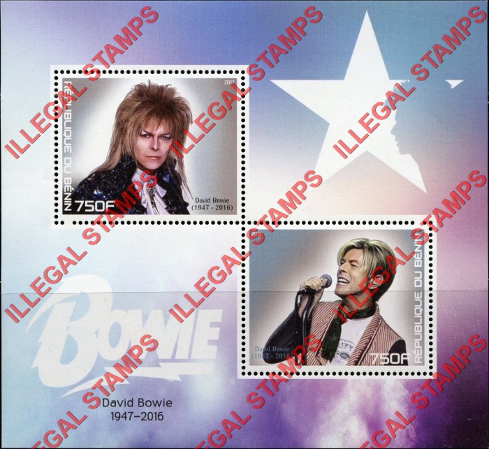 Benin 2017 David Bowie Illegal Stamp Souvenir Sheet of 2