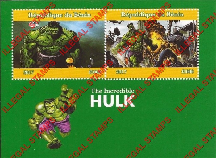 Benin 2017 The Incredible Hulk Illegal Stamp Souvenir Sheet of 2