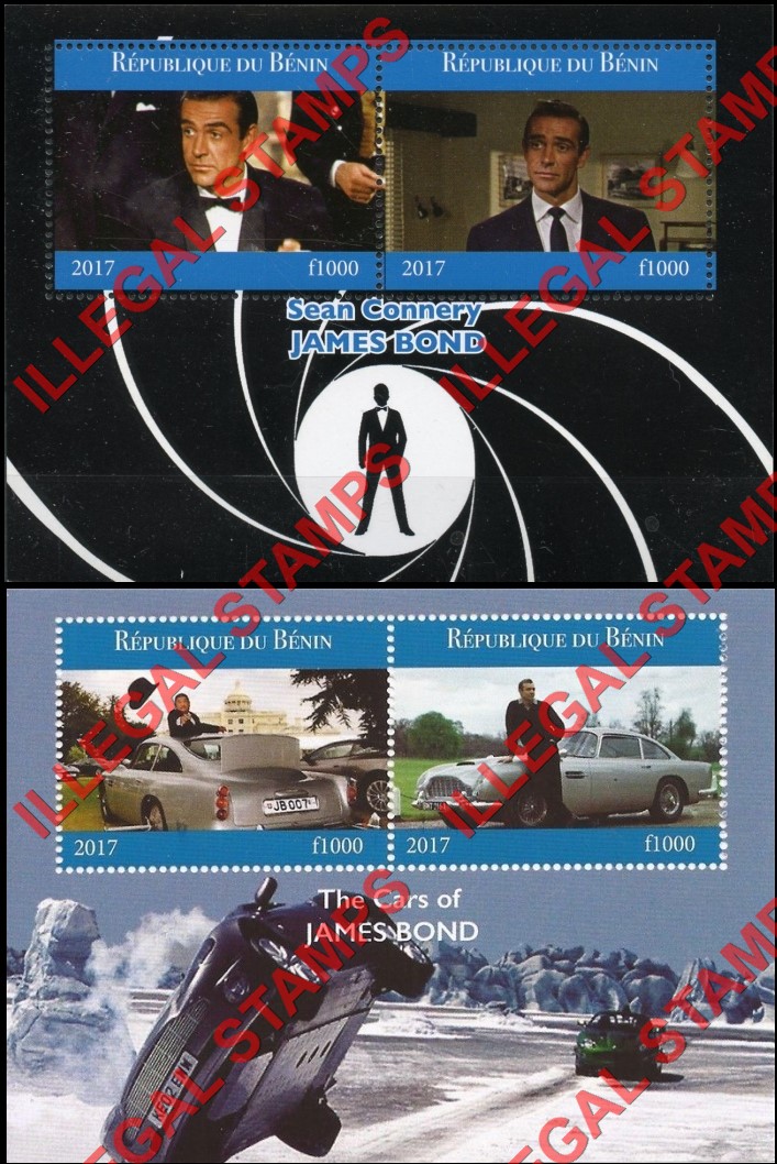 Benin 2017 James Bond Illegal Stamp Souvenir Sheets of 2
