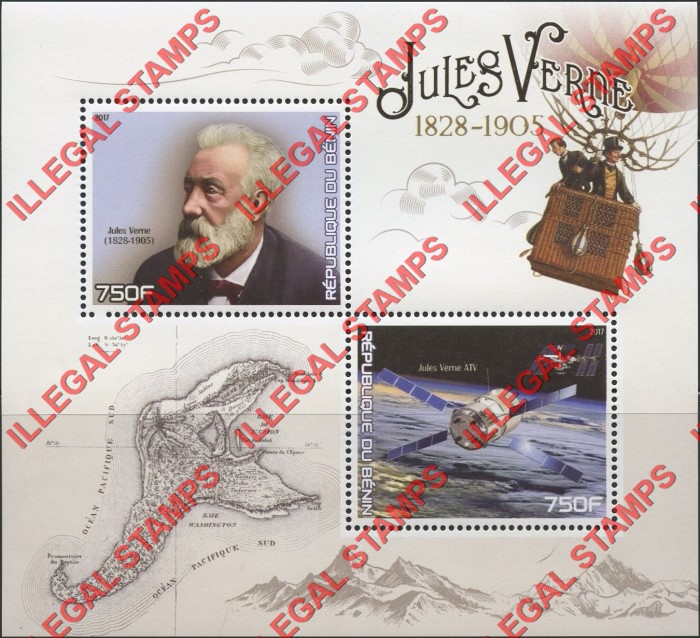 Benin 2017 Jules Verne Illegal Stamp Souvenir Sheet of 2