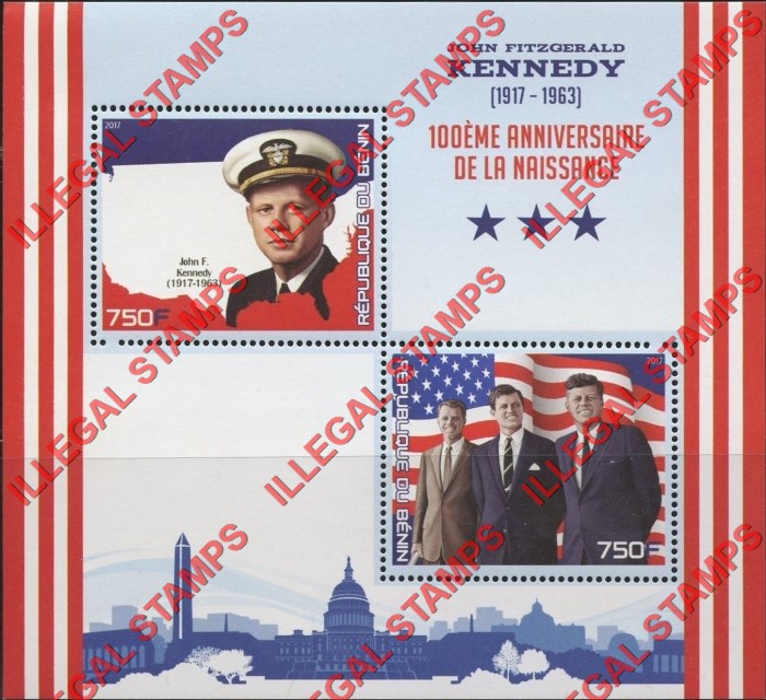 Benin 2017 John F. Kennedy Illegal Stamp Souvenir Sheet of 2