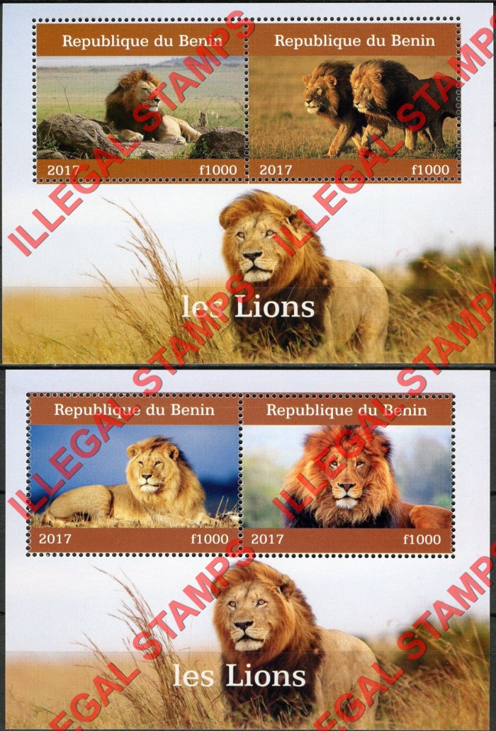Benin 2017 Lions Illegal Stamp Souvenir Sheets of 2