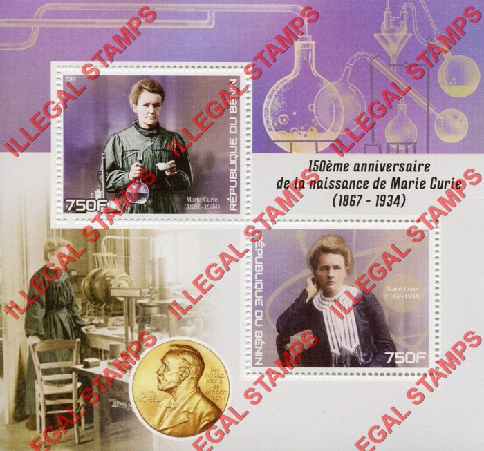 Benin 2017 Marie Curie Illegal Stamp Souvenir Sheet of 2