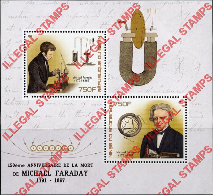 Benin 2017 Michael Faraday Illegal Stamp Souvenir Sheet of 2