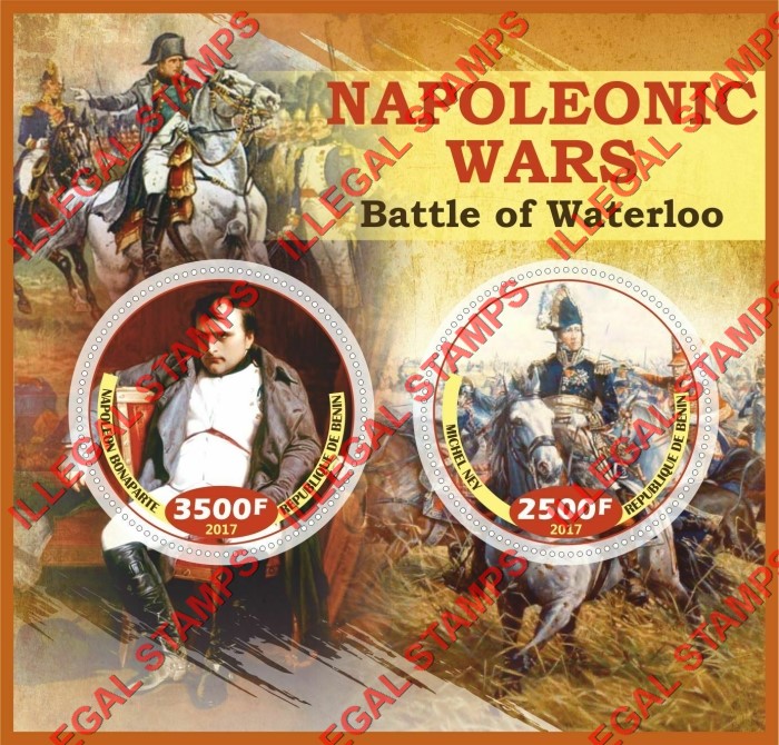 Benin 2017 Napoleonic Wars Battle of Waterloo Illegal Stamp Souvenir Sheet of 2