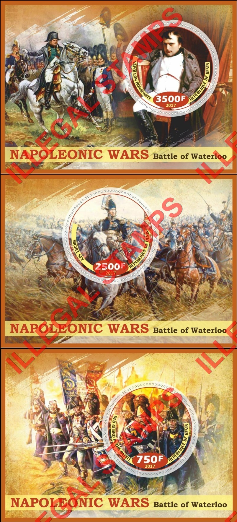 Benin 2017 Napoleonic Wars Battle of Waterloo Illegal Stamp Souvenir Sheets of 1 (Part 1)