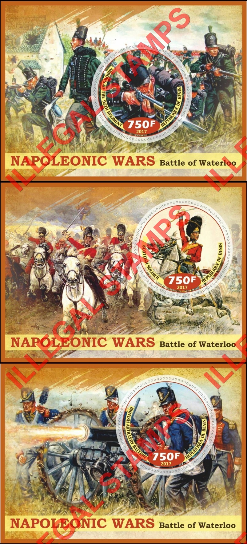 Benin 2017 Napoleonic Wars Battle of Waterloo Illegal Stamp Souvenir Sheets of 1 (Part 2)