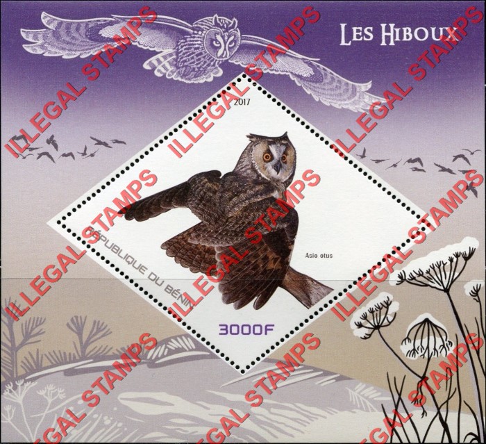 Benin 2017 Owls Illegal Stamp Souvenir Sheet of 1