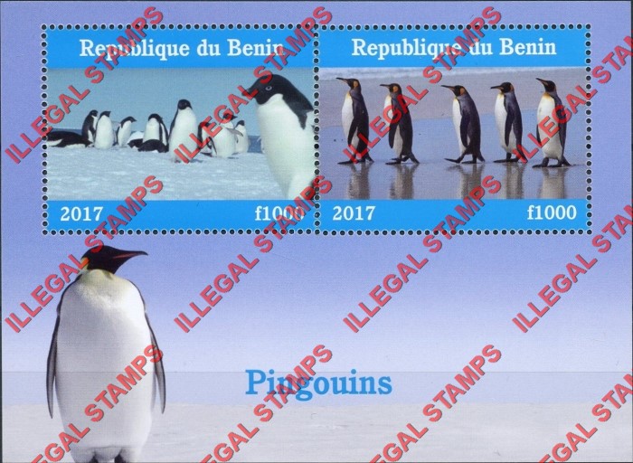 Benin 2017 Penguins Illegal Stamp Souvenir Sheet of 2