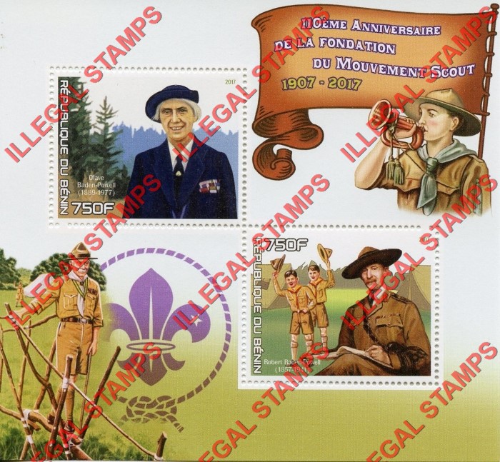 Benin 2017 Scouts Movement Illegal Stamp Souvenir Sheet of 2