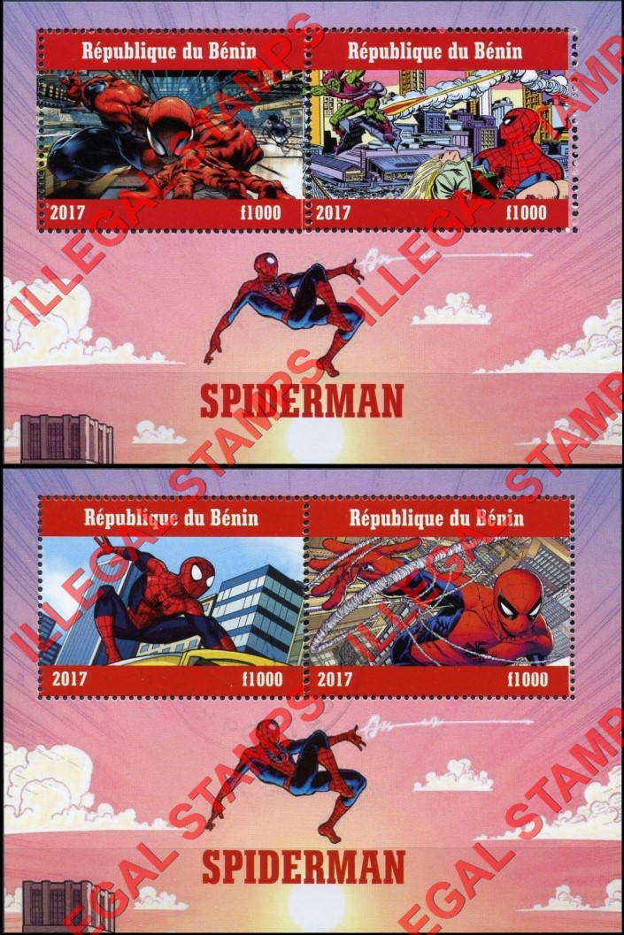 Benin 2017 Spiderman Illegal Stamp Souvenir Sheets of 2