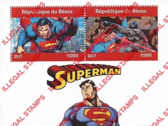 Benin 2017 Superman Illegal Stamp Souvenir Sheet of 2