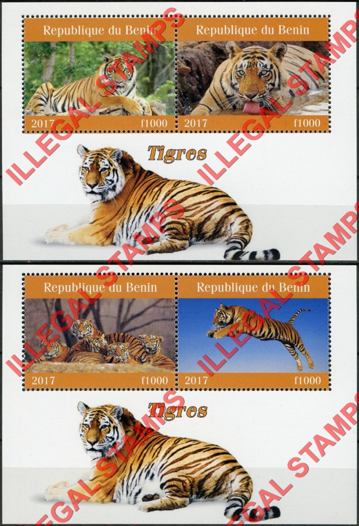 Benin 2017 Tigers Illegal Stamp Souvenir Sheets of 2