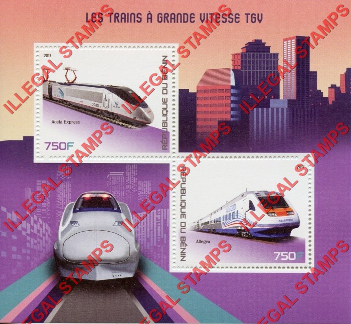 Benin 2017 Trains High Speed Illegal Stamp Souvenir Sheet of 2