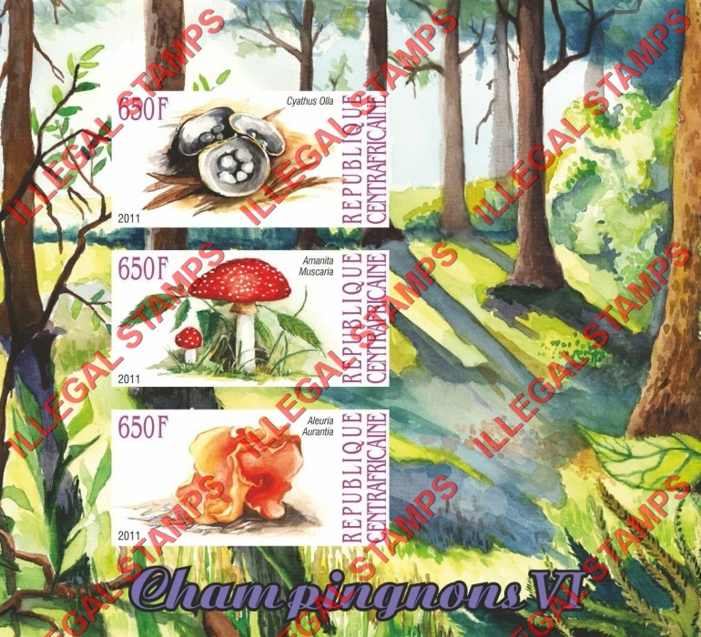 Central African Republic 2011 Mushrooms Illegal Stamp Souvenir Sheet of 3 (Sheet 6)