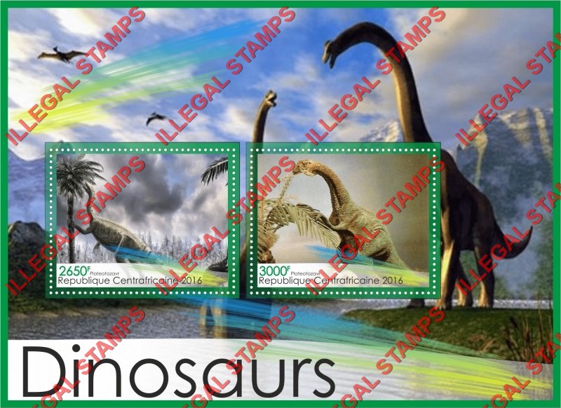 Central African Republic 2016 Dinosaurs Illegal Stamp Souvenir Sheet of 2
