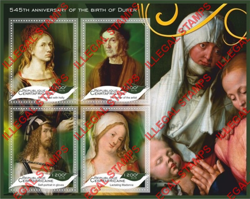 Central African Republic 2016 Paintings by Albrecht Durer Illegal Stamp Souvenir Sheet of 4