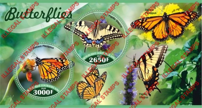 Central African Republic 2020 Butterflies Illegal Stamp Souvenir Sheet of 2