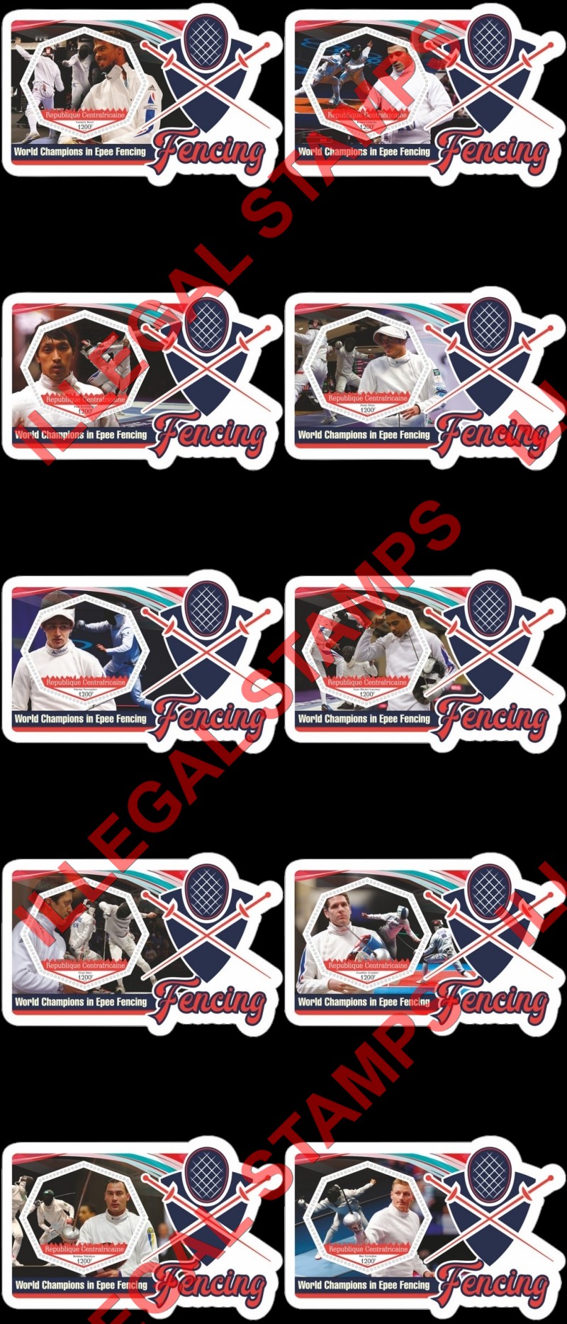 Central African Republic 2020 Fencing World Champions Illegal Stamp Souvenir Sheets of 1