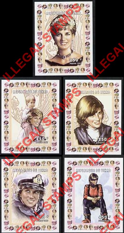 Chad 1997 Princess Diana Illegal Stamp Deluxe Sheets