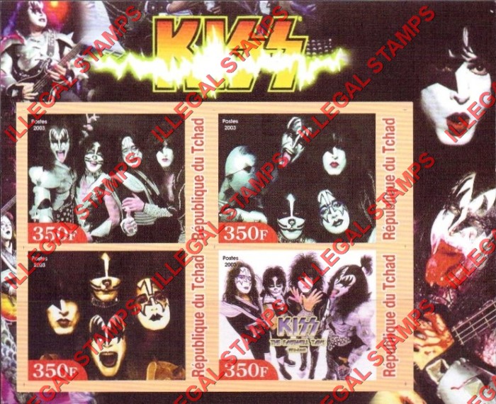 Chad 2003 Kiss Rock Band Illegal Stamps in Souvenir Sheet of 4