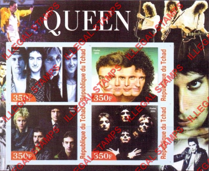 Chad 2003 Queen Rock Band Illegal Stamps in Souvenir Sheet of 4