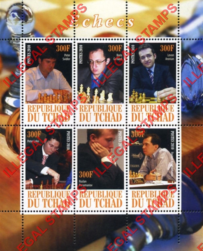 Chad 2010 Chess Players Illegal Stamps in Souvenir Sheet of 6