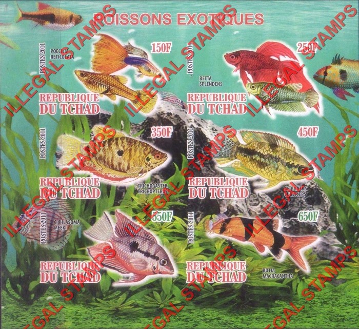 Chad 2011 Exotic Fish Illegal Stamps in Souvenir Sheet of 6