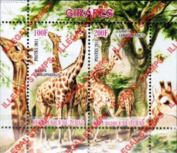 Chad 2011 Giraffes Illegal Stamps in Souvenir Sheet of 2