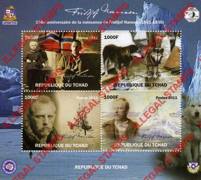 Chad 2011 Fridtjof Nansen Arctic Explorer Illegal Stamps in Souvenir Sheet of 4