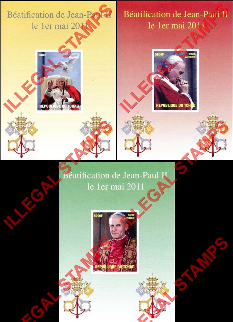 Chad 2011 Pope John Paul II Illegal Stamps in Souvenir Sheets of 1