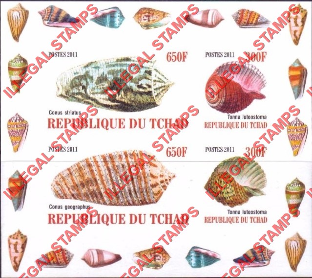 Chad 2011 Shells Illegal Stamps in Souvenir Sheet of 4