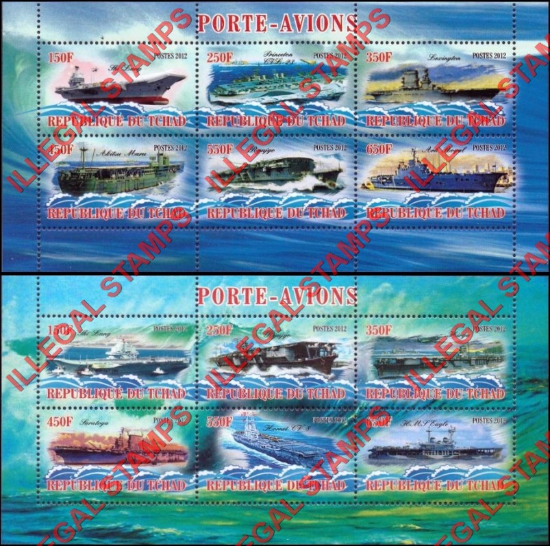 Chad 2012 Aircraft Carriers Illegal Stamps in Souvenir Sheets of 6