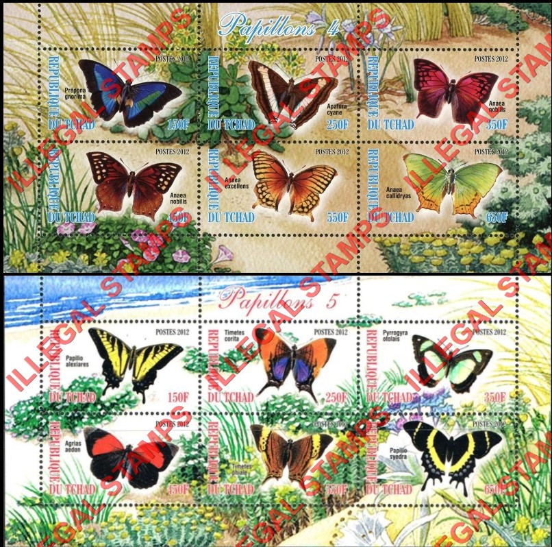 Chad 2012 Butterflies Illegal Stamps in Souvenir Sheets of 6 (Part 2)