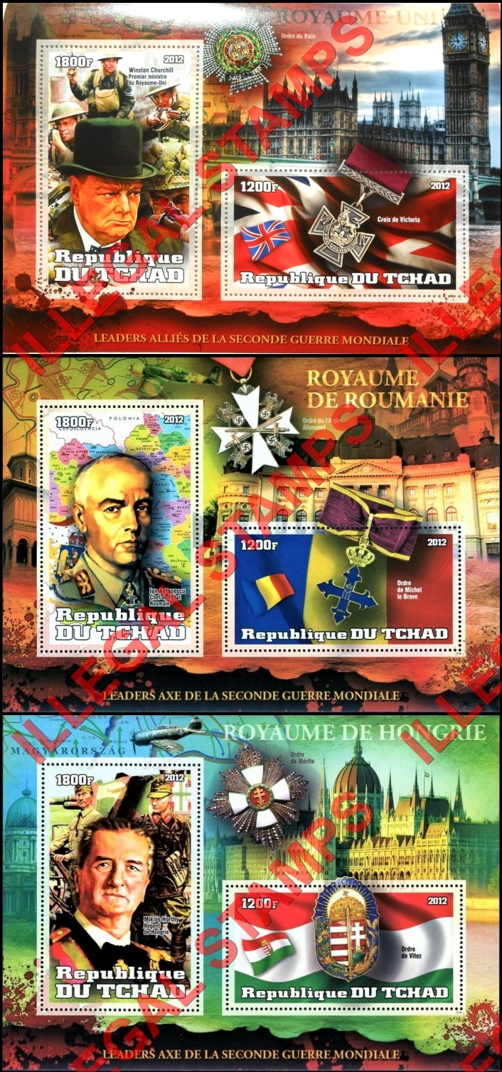 Chad 2012 Leaders in World War II Illegal Stamps in Souvenir Sheets of 2 (Part 3)