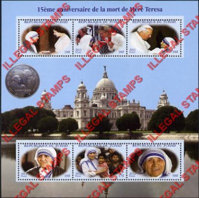 Chad 2012 Mother Teresa Illegal Stamps in Souvenir Sheet of 6