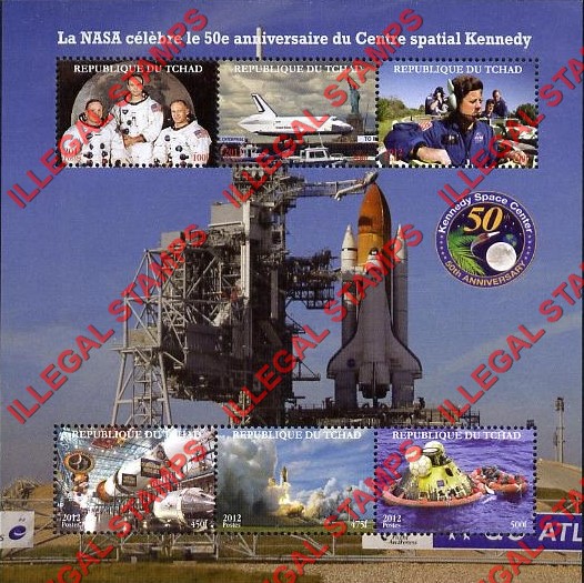 Chad 2012 NASA Kennedy Space Center Illegal Stamps in Souvenir Sheet of 6