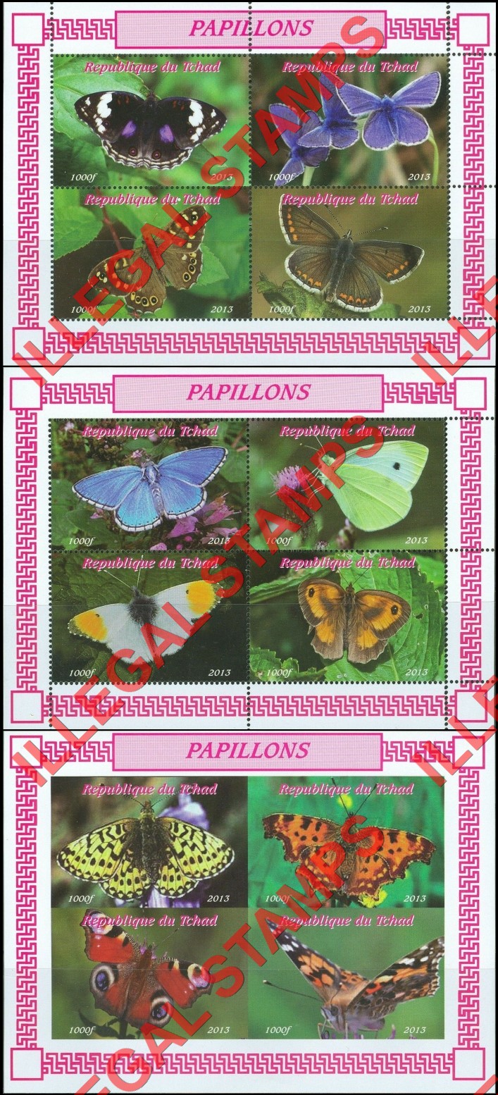 Chad 2013 Butterflies Illegal Stamps in Souvenir Sheets of 4 (Part 3)