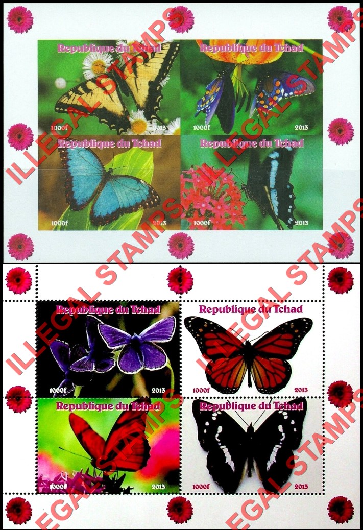Chad 2013 Butterflies Illegal Stamps in Souvenir Sheets of 4 (Part 4)