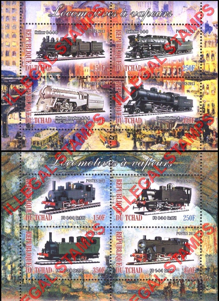 Chad 2013 Locomotives Illegal Stamps in Souvenir Sheets of 4 (Part 2)