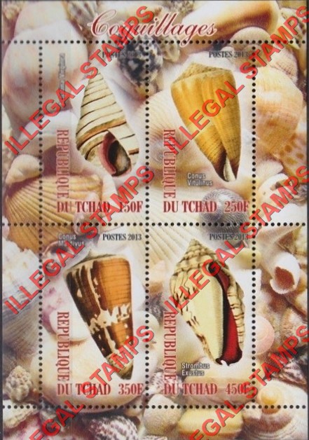 Chad 2013 Sea Shells Illegal Stamps in Souvenir Sheet of 4