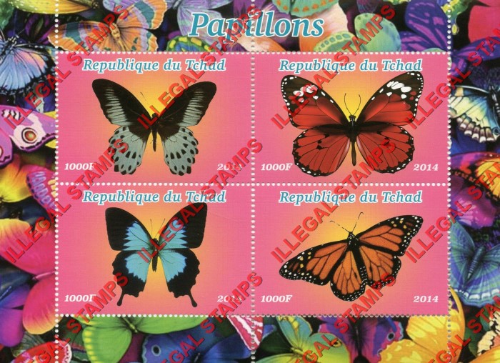 Chad 2014 Butterflies Illegal Stamps in Souvenir Sheet of 4
