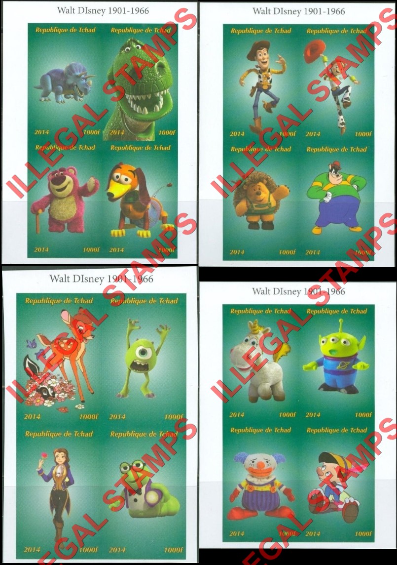 Chad 2014 Disney Characters Illegal Stamps in Souvenir Sheets of 4 (Part 2)