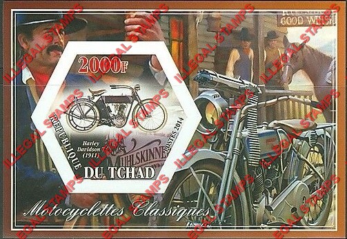 Chad 2014 Classic Motorcycles Illegal Hexagon Stamps in Souvenir Sheet of 1