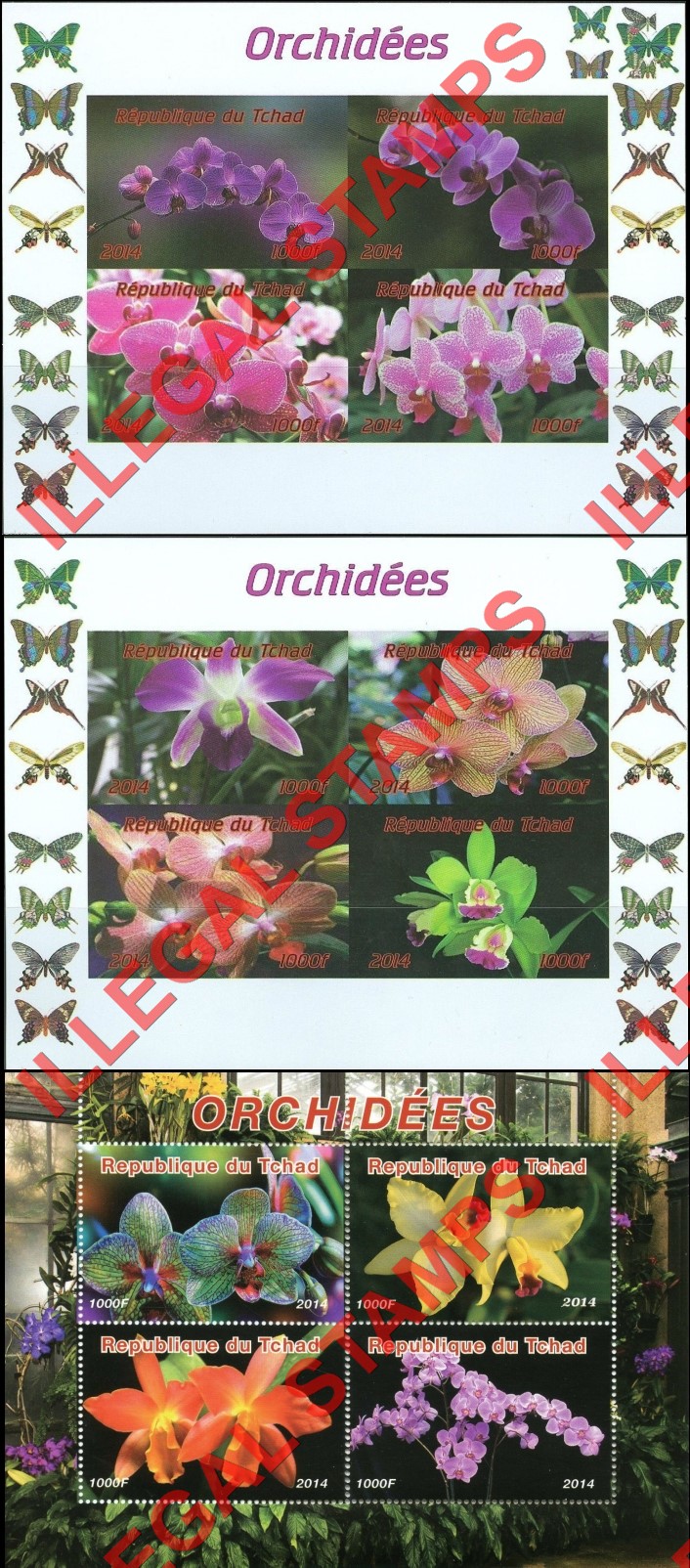Chad 2014 Orchids Illegal Stamps in Souvenir Sheets of 4
