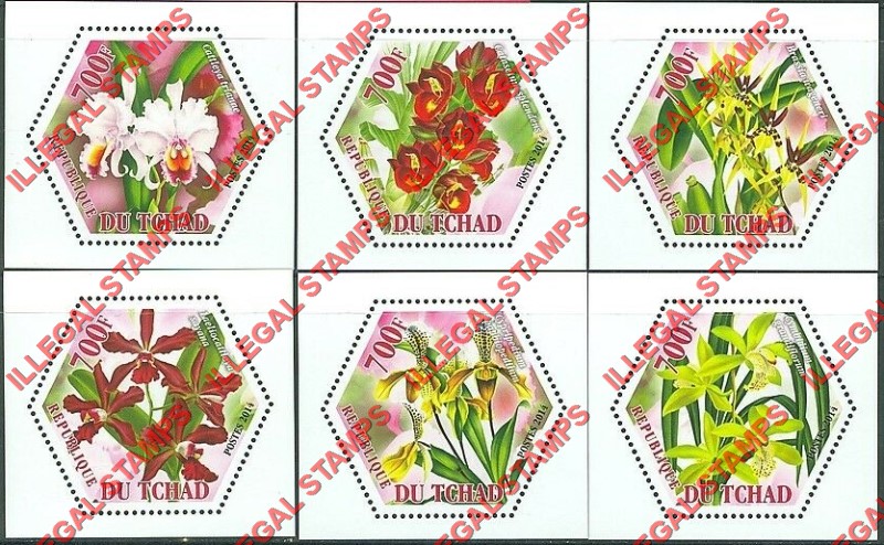 Chad 2014 Orchids Illegal Hexagon Stamps in Deluxe Souvenir Sheets of 1