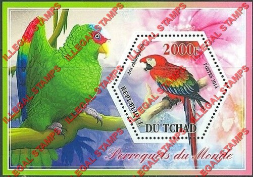 Chad 2014 Parrots Illegal Hexagon Stamps in Souvenir Sheet of 1